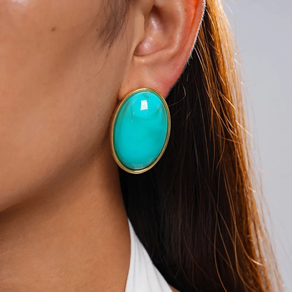 Smudging Effect Retro Oval Geometric Stud Earrings Smooth Surface Sweet Acrylic Stud Earrings Multicolor Waterdrop Earrings