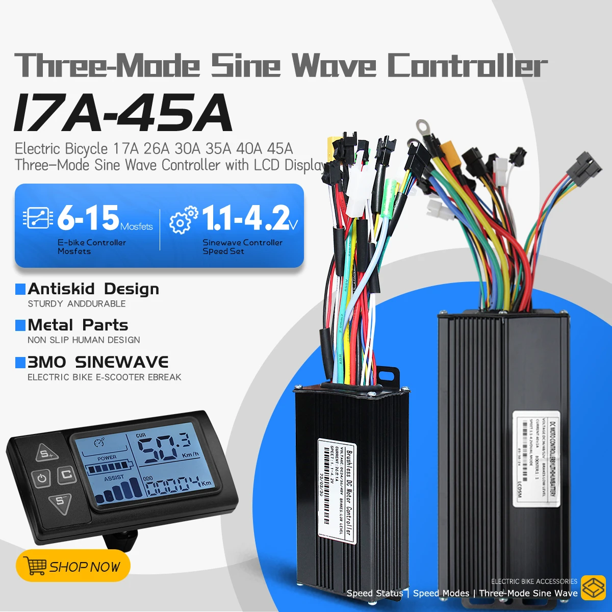 

Электрический велосипед 24 В/36 В/48 В/52 В 17A-45A трехрежимный синусоидальный контроллер с ЖК-дисплеем S861, для двигателя-концентратора электровелосипеда 250 Вт-2000 Вт