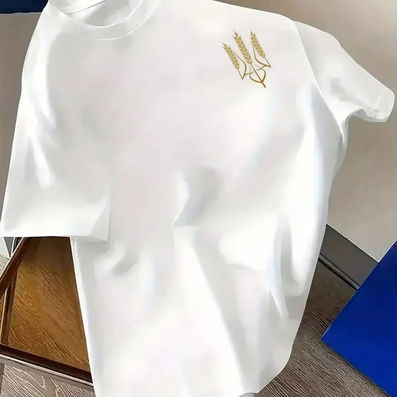 100% Pure Cotton Summer Men's and Women's Short-Sleeved T-Shirt, Vibrant Wheat Ear Print, Daily Wear for Sports