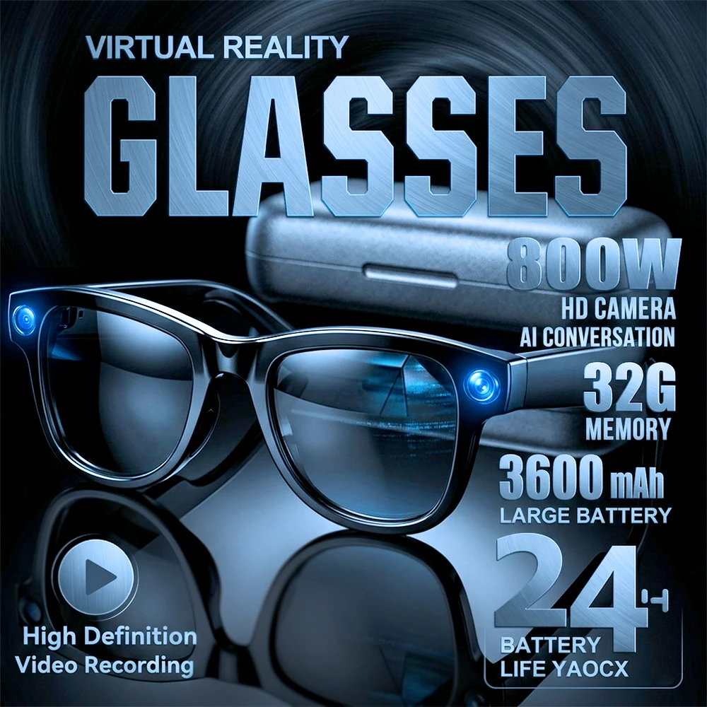 

Умные очки 2026 Ultra AI с камерой 1200P, голосовым помощником ChatGPT, 32 ГБ памяти, переводом в реальном времени, Bluetooth и музыкой (музыкальные солнцезащитные очки)
