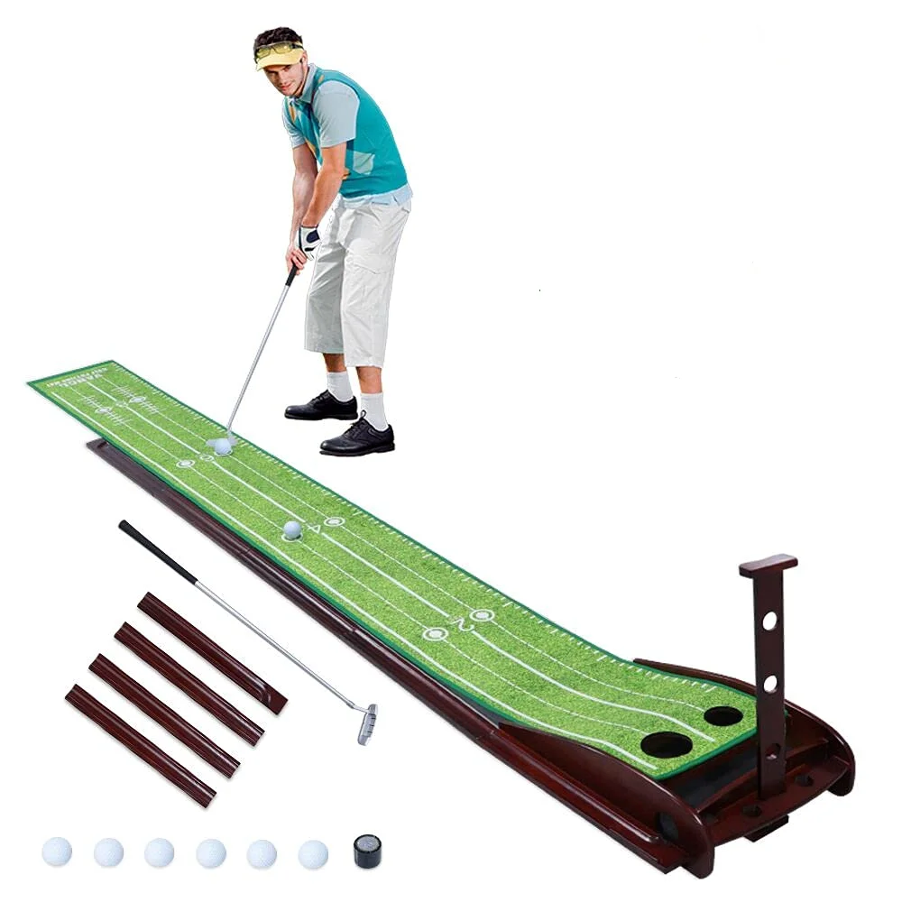 

Golf Practice Training Aid Equipment Automatic Return System Solid Wood Putter Green with Indoor and Outdoor Putting Equipment
