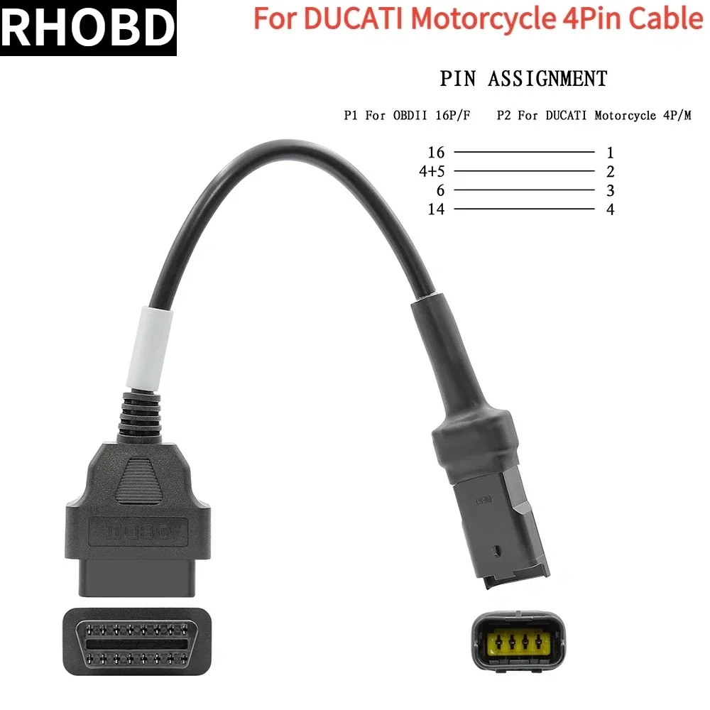 Latest Motorcycle Cable for Ducati 4 Pin Cable Diagnostic 4Pin To OBD2 16 Pin Adapter OBD Engine Fault Diagnosis Detection Plug