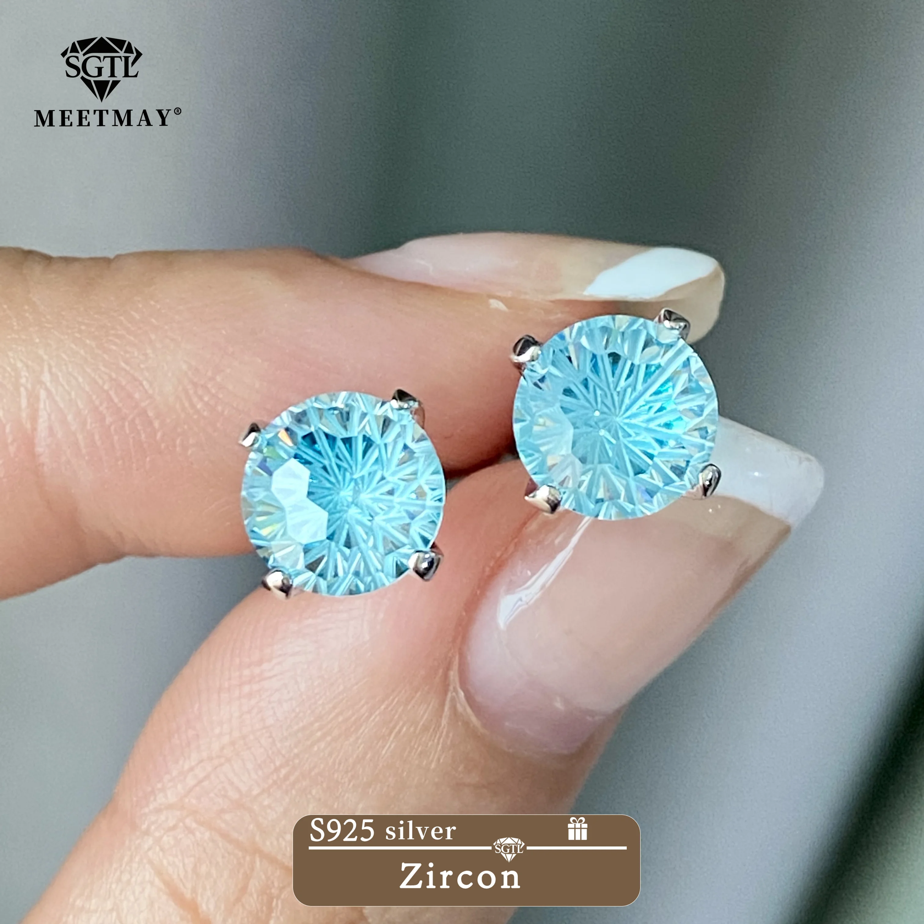 Bocarman Paraiba Blue Green Pyrotechnic Cut Earrings S925 Silver Gradient Cubic Zirconia Sparkling Simple Classic Statement Gift