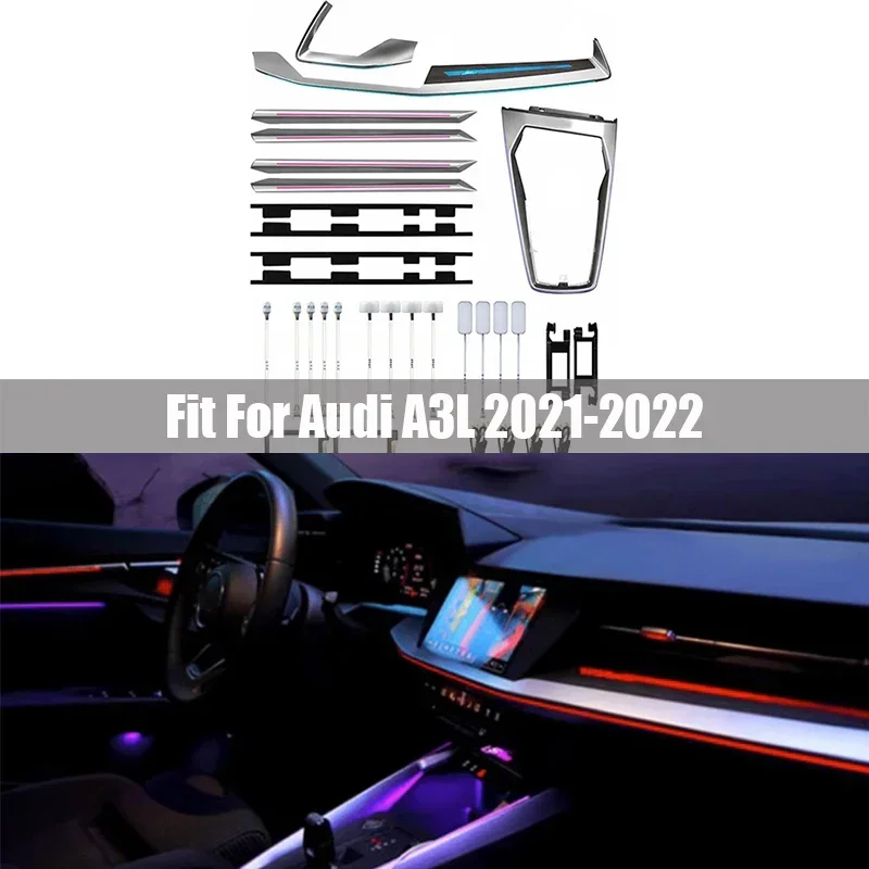 Car Ambient Light Fit for Audi A3L 2021 - 2022 32 Colors Ash Wood Carbon Fiber Radium Engraving Panel Atmosphere Lamp