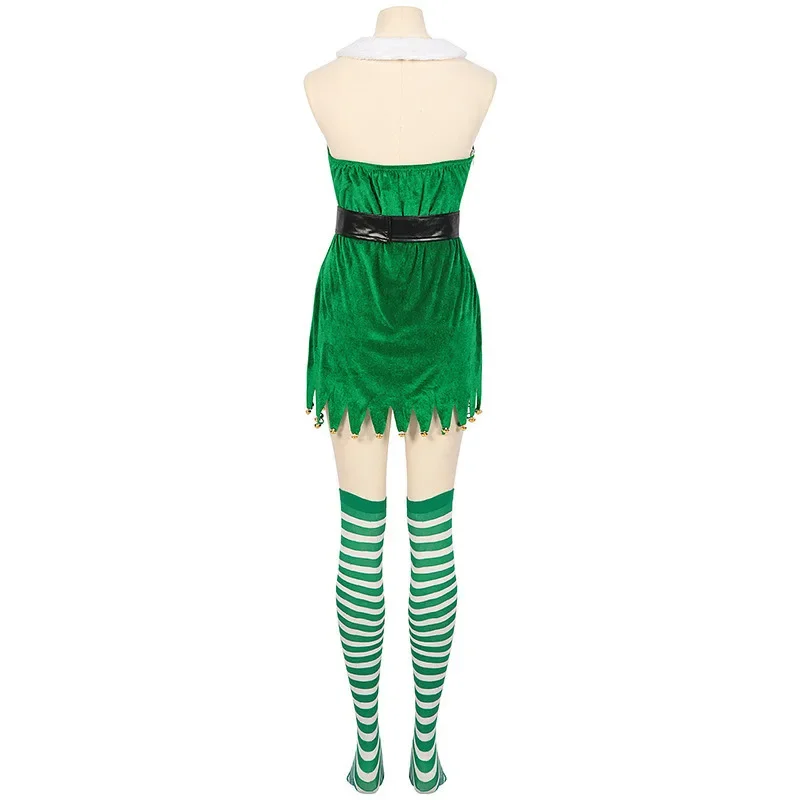 Middeleeuwse Kerstjurk Kostuum Groene Xmas Feestjurken Vrouw St.Patrick 'S Day Podiumoutfits Met Riem Hoed Sokken