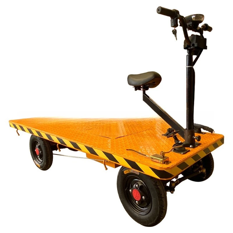 Electric flatbed truck site warehousing and pulling goods moving can ride two way four wheel engineering flat truck