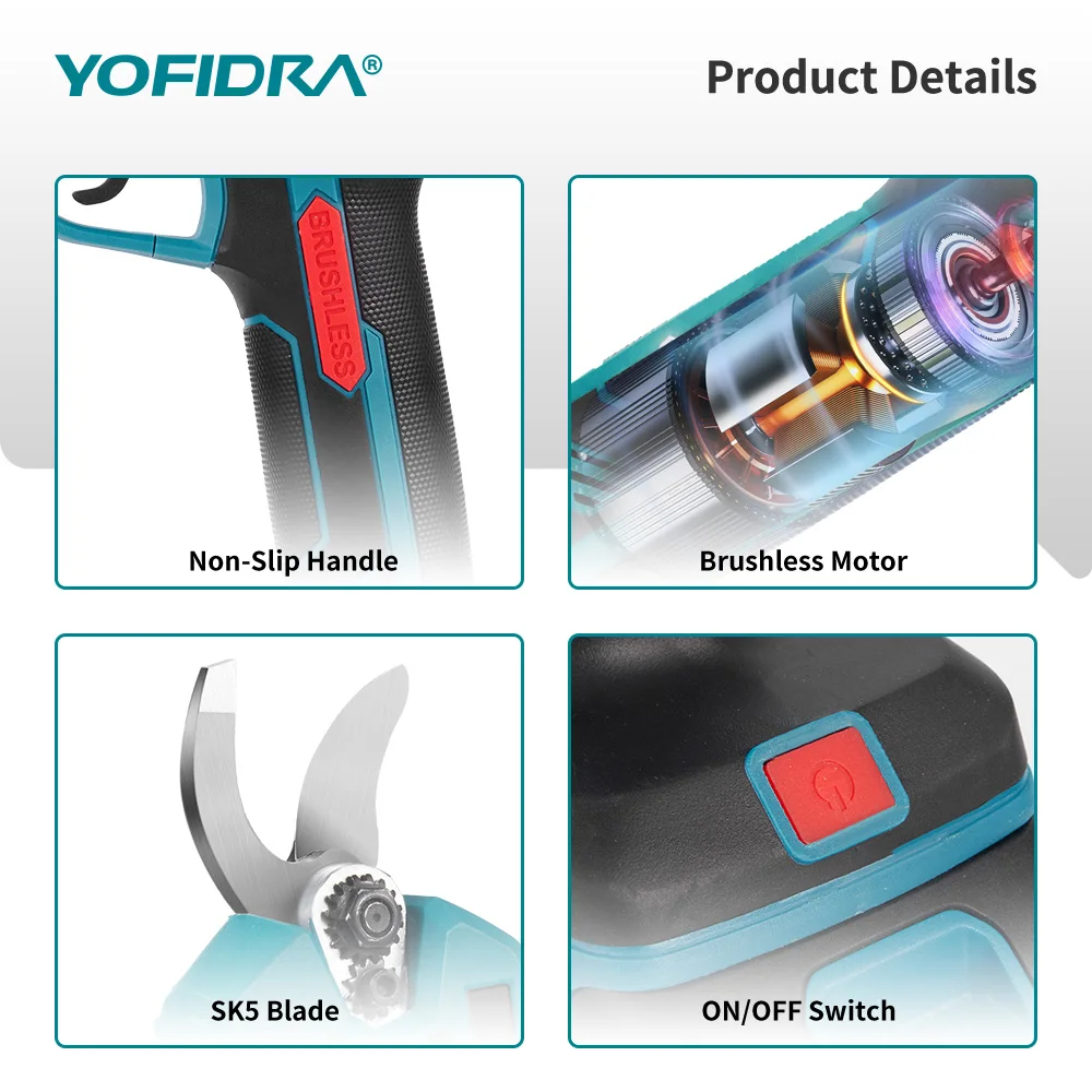 YOFIDRA 4-in-1 bürstenloser Hochteleskopstab 8-Zoll-Kettensägen-Astschere 32-mm-Schere Garten- und Holzbearbeitungs-Astschneidewerkzeug für Makita 21V Akku – Detail 13
