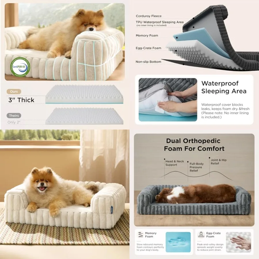 

ComfyFleece Orthopedic Dog Bed for Small Dogs, Waterproof Memory Foam Small Pet Beds with Sides, Non-Slip Bottom and Egg-Crate