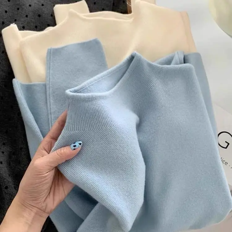 

Корейский женский мягкий уютный трикотаж High Ne, облегающий осенне-зимний базовый слой irt Long Sve Pure Color Top