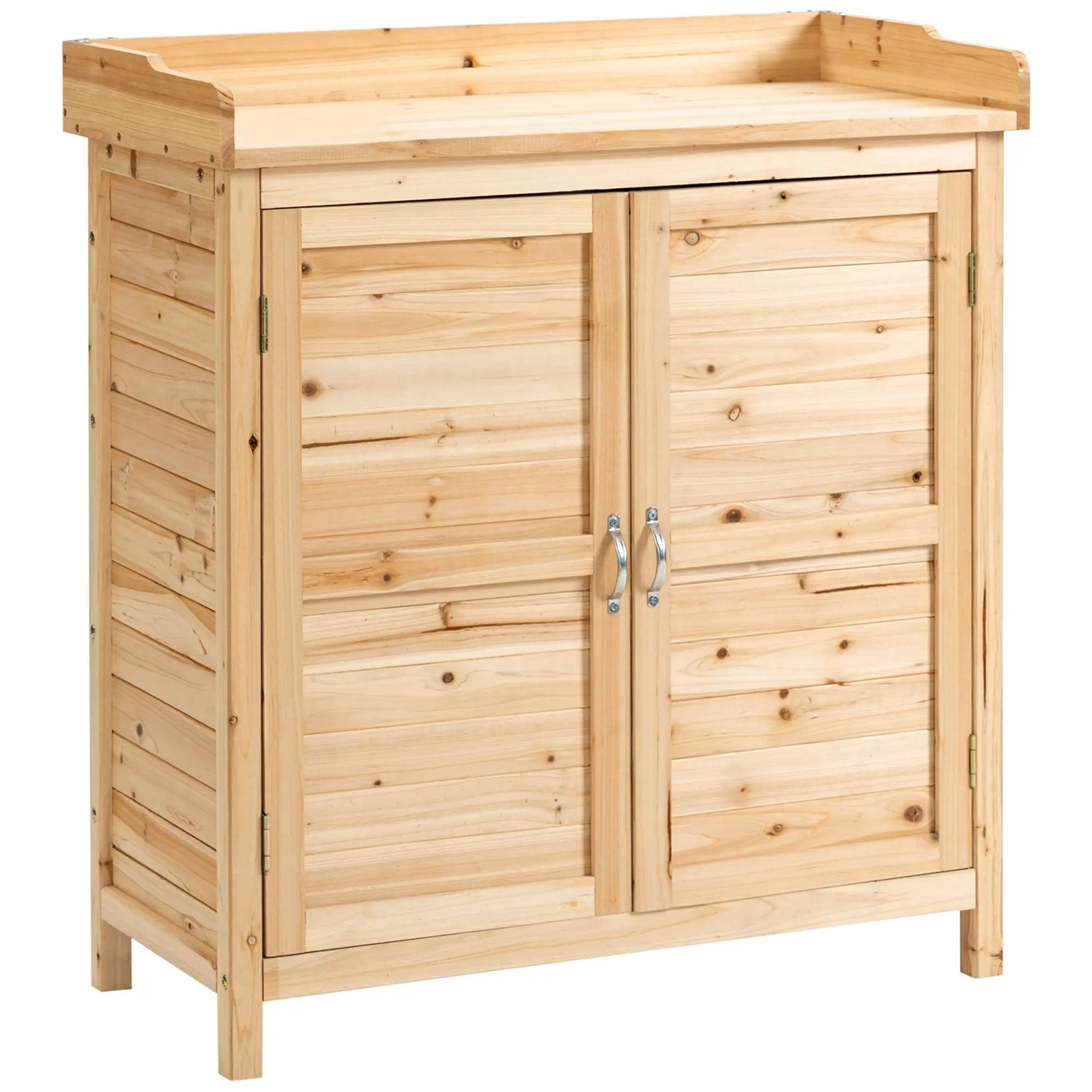 Outsunny wooden garden wardrobe outdoor storage cabinet with 2 doors shelf and raised legs for Patio terrace 83x40x92 cm Natural