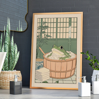 Japanese Frog in A Bathtub Print Poster Vintage Cute Fun Animal Canvas Painting Bathroom Home Decor Poster Gifts-unframed