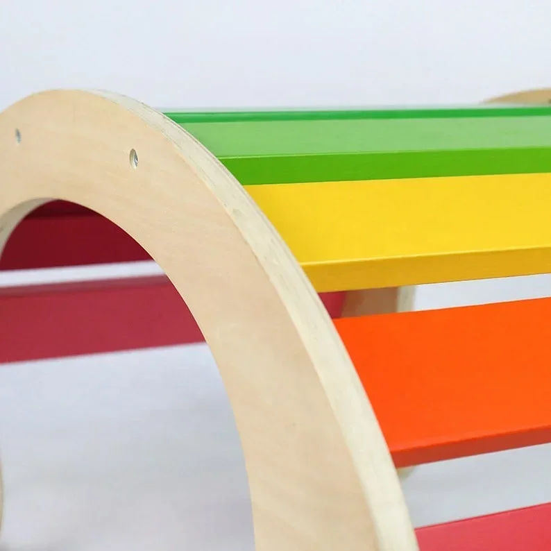 Wood Waldorf Arch Rainbow Rocking Chair Balance Board Rocker Preschool Gym Equipment Montessori Climbing Educational Wooden Toy