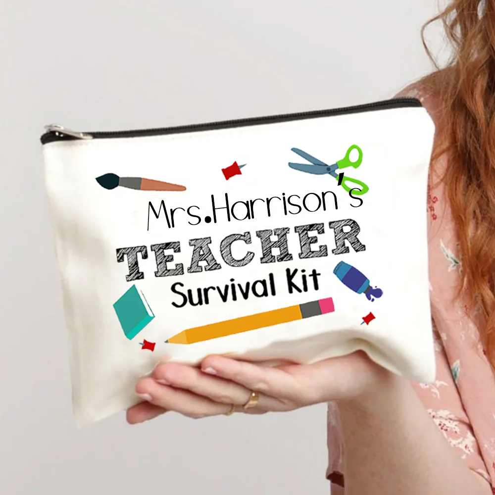 Teacher Survival Kit Gift for Teacher Back To School Thank You Gifts Pencil Pouch Personalized Teacher\'s Makeup Bag Zipper Pouch