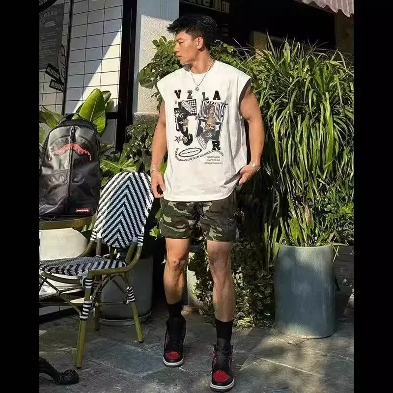 Chaleco Retro Americano de Verano Talla Grande (300 Libras) para Hombre, Camiseta sin Mangas con Estampado Divertido, Estilo Casual, Venta Exclusiva Online