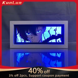 Solo Leveling Anime Peripherals Sung Jin Woo Figure Led Light Paper Cut Shadow Box Figures Lightbox Ornaments Toys Kids Gifts