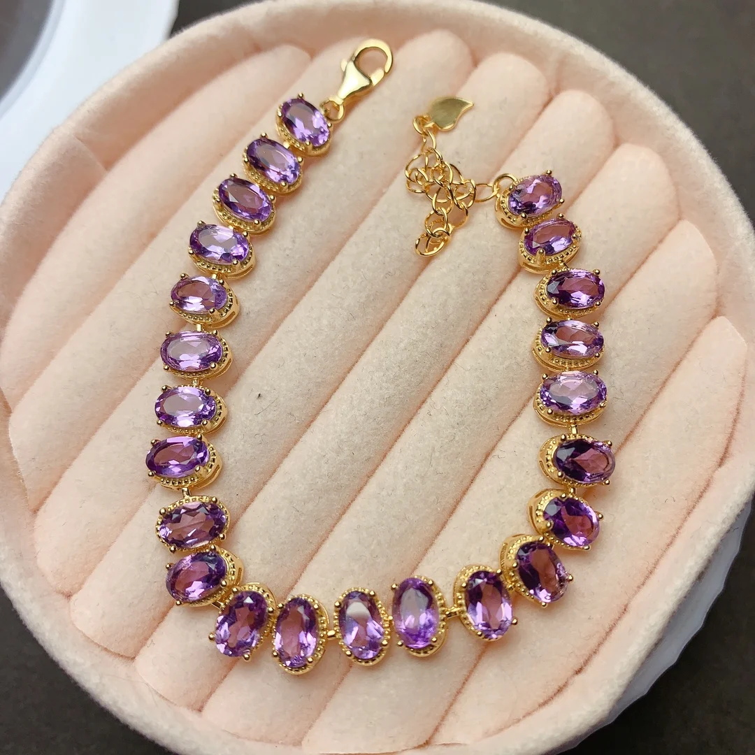 

Jewelry Luxury 925 Sterling Silver Luxury Bracelet Ladies New Amethyst Bracelet Christmas Gift Natural Gem Pack Mail Boutique