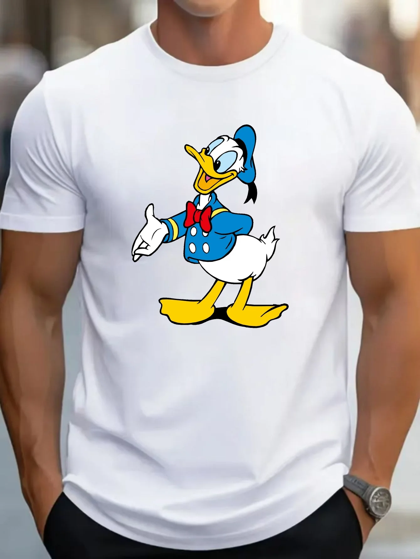 Disney T-Shirts Classic Donald Duck Printed Men\'s Casual T-shirt Cool Fitting Bottoming Versatile Spring Summer Tops Clothes