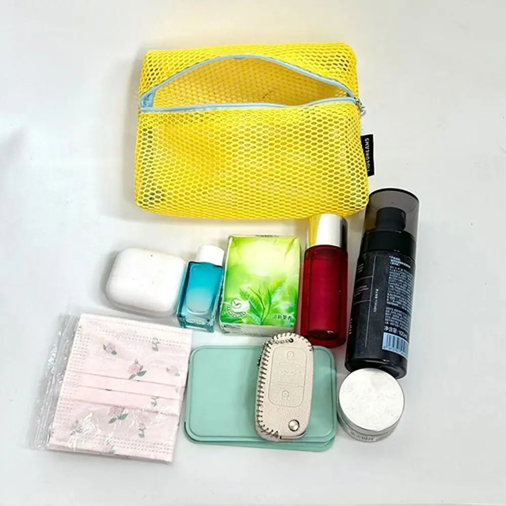 Candy Color Nylon Mesh Cosmetic Bag Mesh Zipper Closure Toiletry Organizer Bag Portable Travel Sundries Bag For Travel