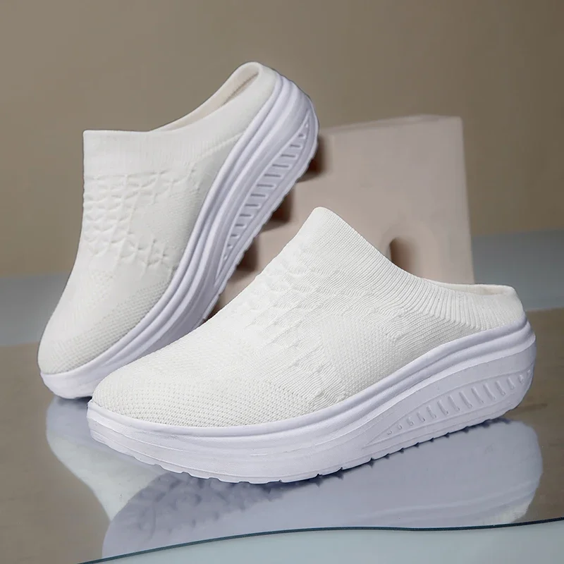 Damen-Sandalen und -Pantoffeln für den Sommer, Atmungsaktive Mesh-Strandsandalen mit Dicker Sohle, Flache Schuhe zum Gehen, Zapatos Mujer, Hausschuhe