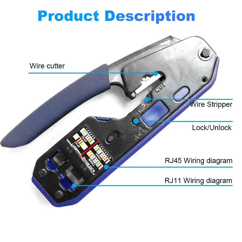 RJ45 Crimp Tool All-in-One Network Crimper CAT6 Crimp Tool Kit Network Cable Tester Wire Stripper Connectors  Protective Cover