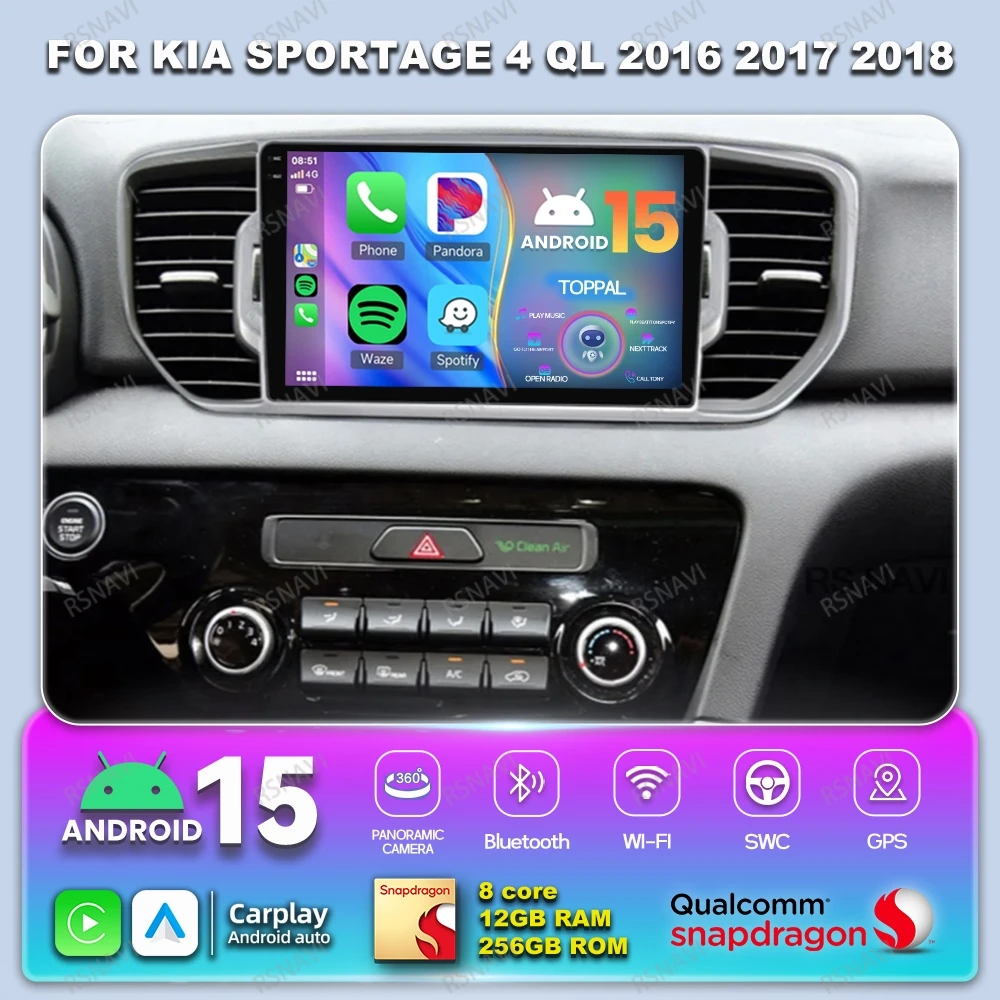 

Android 15 Car Radio For KIA Sportage 4 QL 2016 2017 2018 DSP Stereo QLED Autoradio 4G LTE Head Unit DVD GPS Multimedia BT AUTO