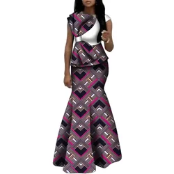 African Clothes for Women Bow-knot Dashiki Dress 2 Pieces Set African Top and Skirt Lady Party Evening Wedding Attire KG1009
