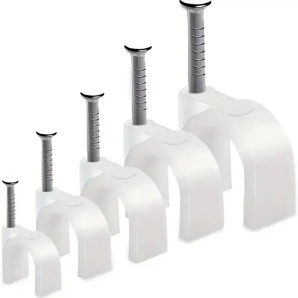 100Pcs 4-20mm Cable Clips Plastic Metal Smooth Shank Wire Clips Cord Holder Wall Mount Cable Tacks for Coax Cable Speaker Wire