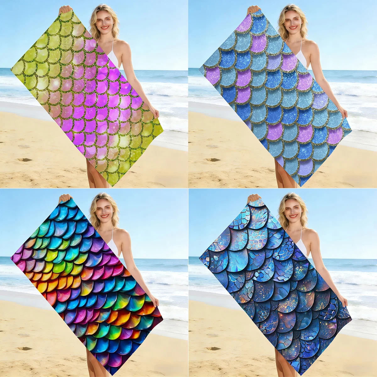 1 Stück Strandtuch mit Fischschuppen-Textur-Print, schnell trocknendes, saugfähiges Handtuch aus ultrafeiner Faser, unverzichtbar für Urlaubsreisen