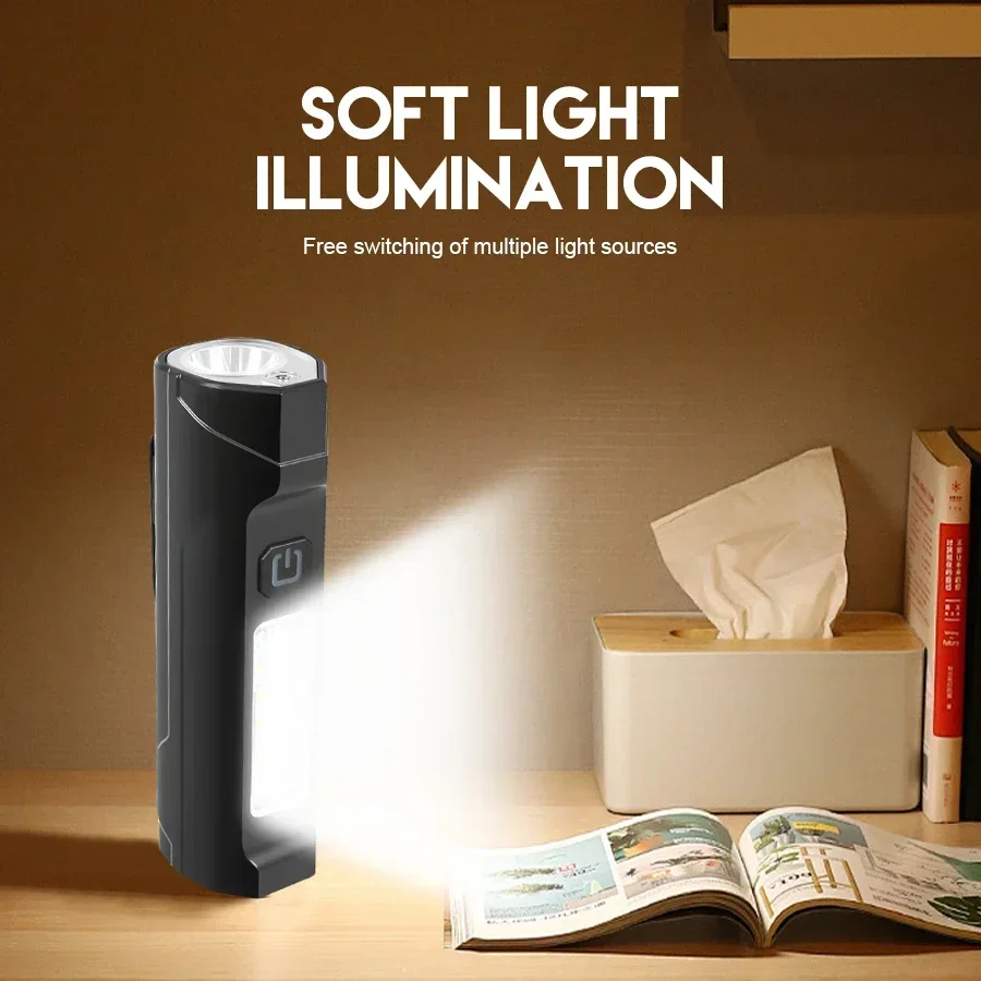 ضوء قوي LED مصباح يدوي نوع C الشعلة القابلة لإعادة الشحن مع مغناطيس قوي، COB الجانب ضوء أضواء التخييم مشاعل مقاومة للماء