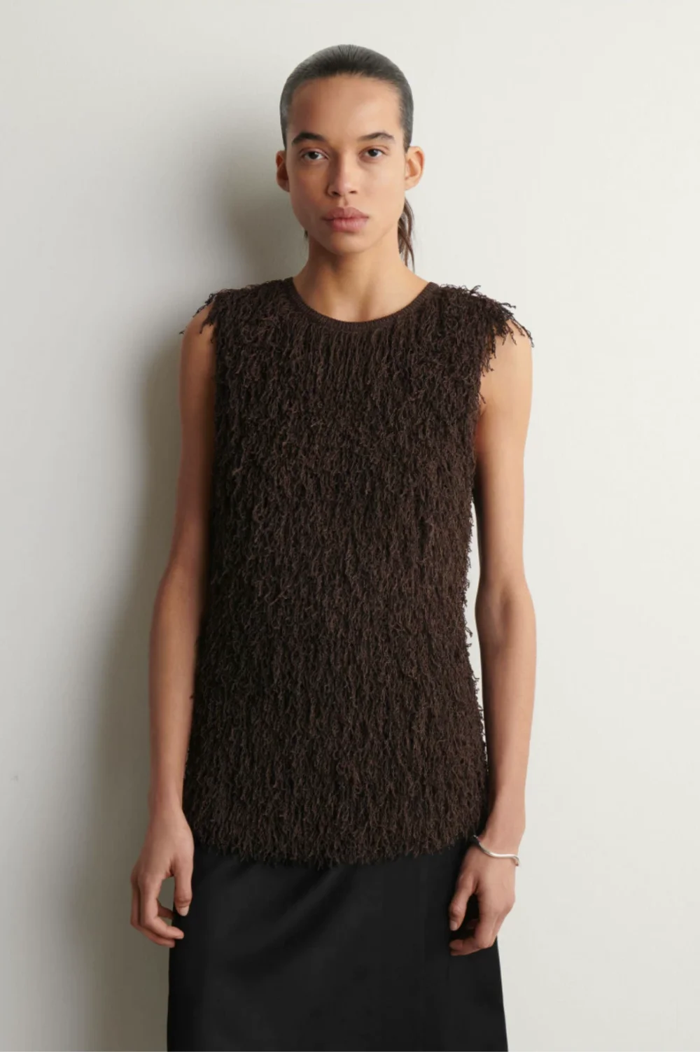 

XIMIAN APPAREL 2026 YAZHIMEI cos summer new style of Women's Casual Standard style dark brown fringed knitted top
