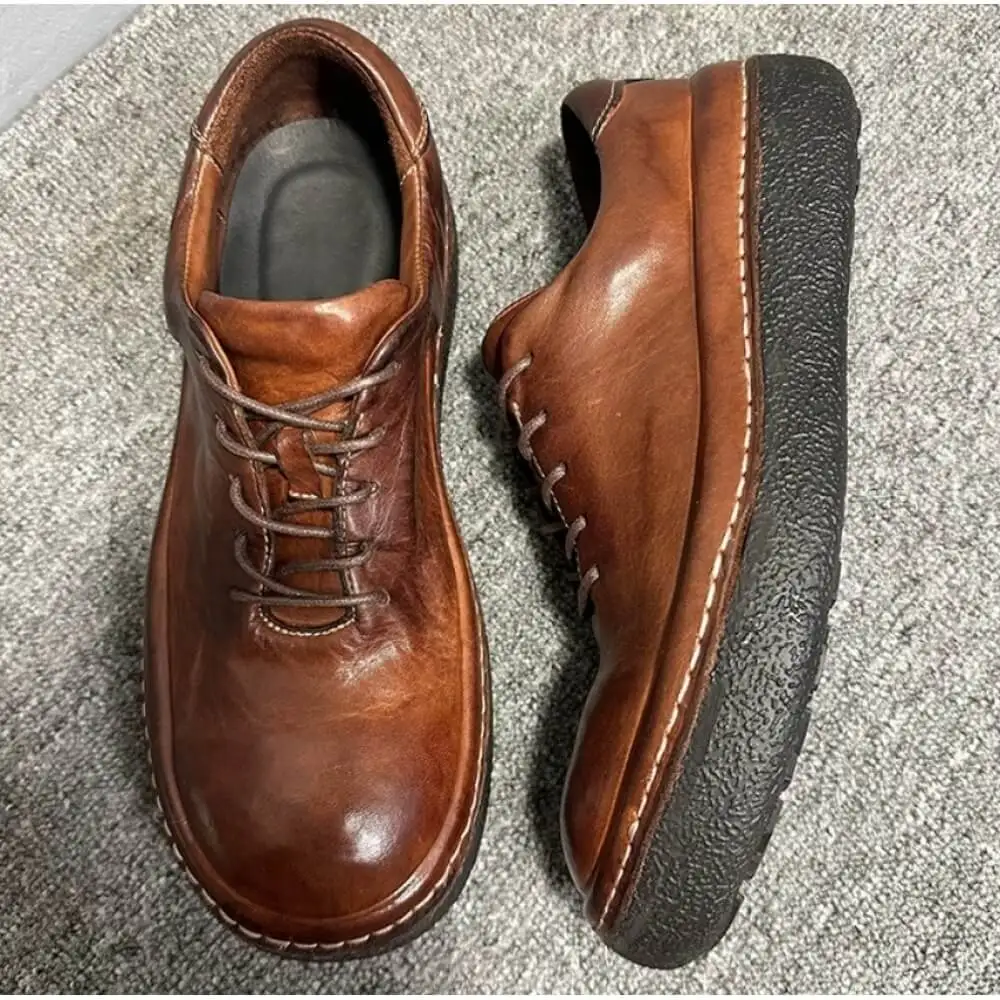 Handcrafted Brown Leather Classic Derby Shoes – Superior Craftsmanship, Timeless Appeal