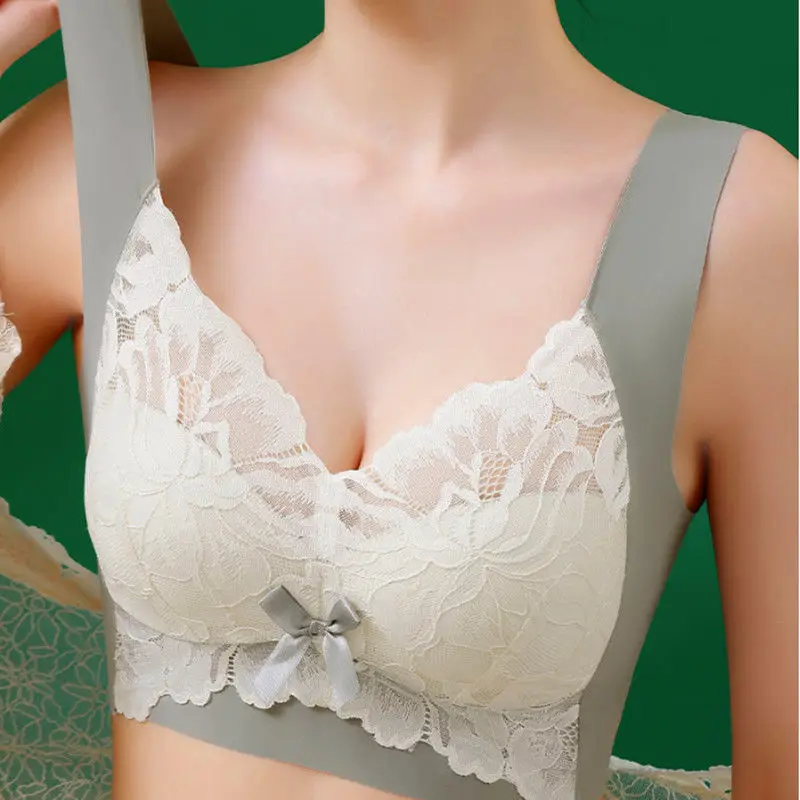 Seamless Bra Large Size Breasts Women Vest Type Anti Sagging Bras Lace Wireless Underwear Push Up No Steel Ring Lingerie New Bra