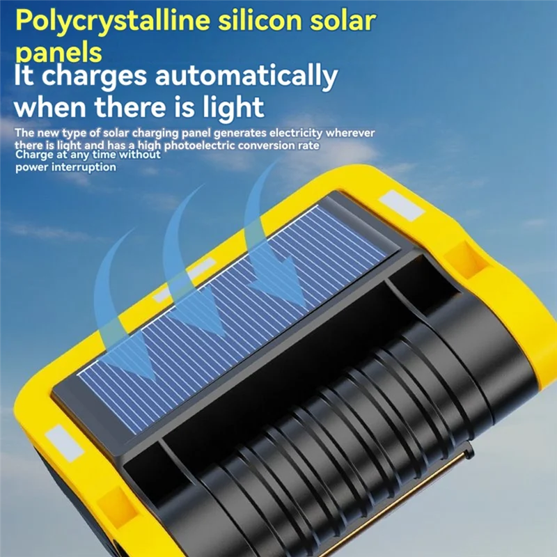 AT02-Solar Power LED Flashlights Multifunctional Portable Light Rechargeable Camping Work Light Built In Hardware Tool Box