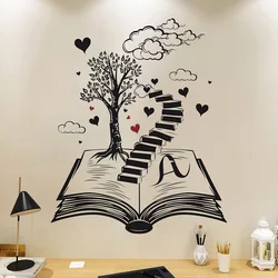 Wall Stickers for Living Room Bedroom Home Decoration Creative Black Heart Book World Ladder Tree Wall Decals Office Wall Decor