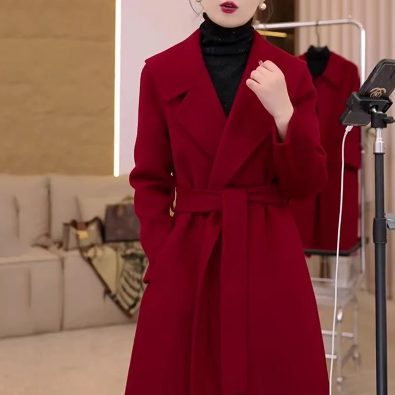 

New Year Red Celebra Woolen Coat Women's 2025 Autumn Winter New Sle High End Ele Anti Aging Slimming Nicole Coat