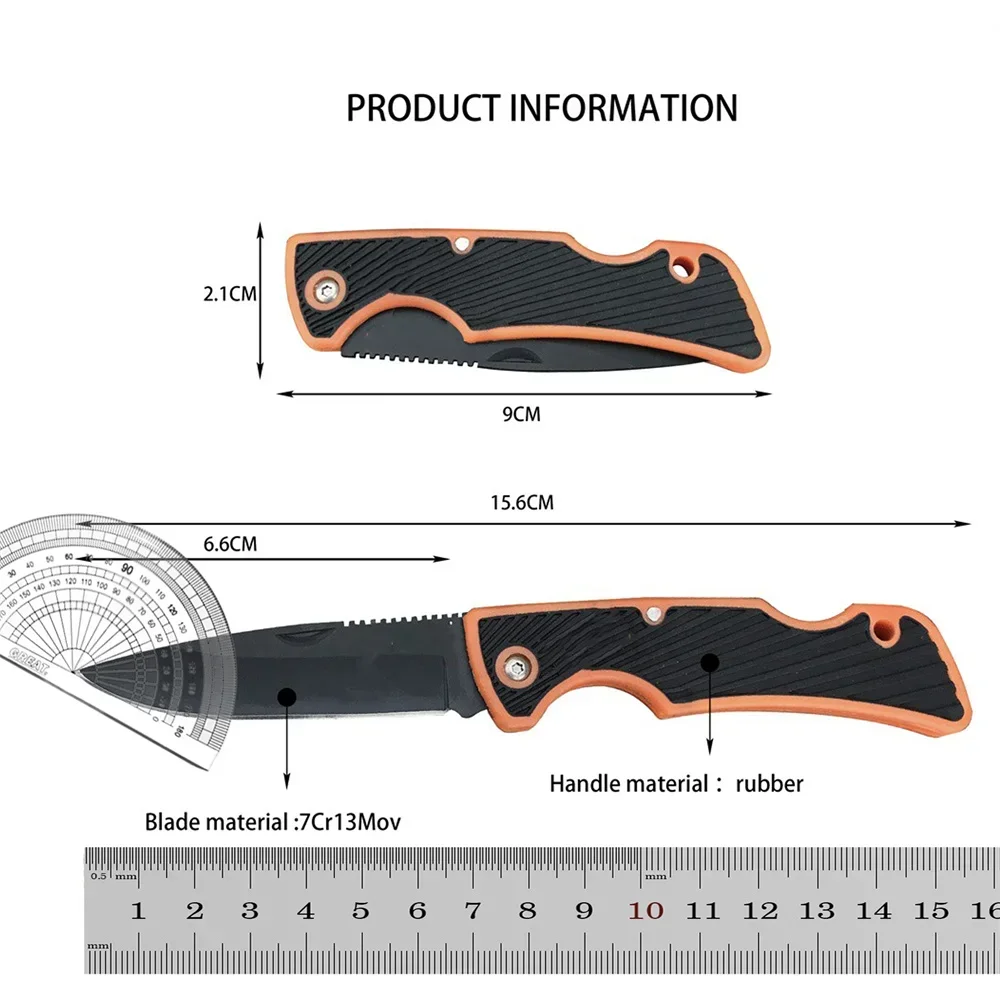 Outdoor Tactical Hunting Folding Knife 7Cr13Mov Blade Rubber Handle Light EDC Camping Hiking Survival Tool Suitable for Men