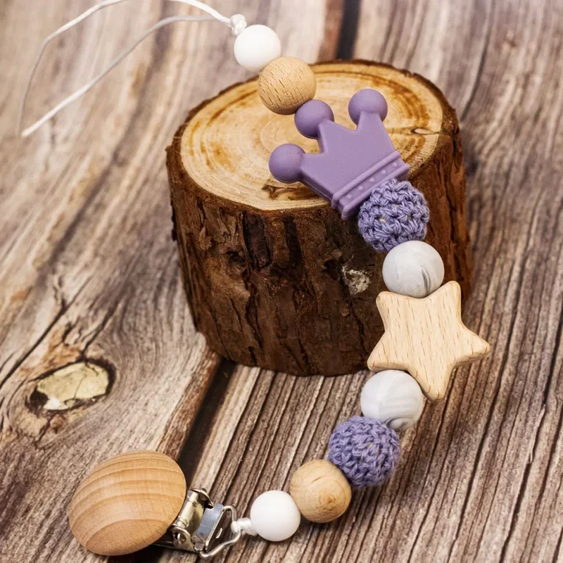 Cadena de chupete de bebé personalizada de madera con nombre personalizado, cuentas de silicona, soporte para pezones, colgante mordedor protector, cosas de regalo para recién nacidos