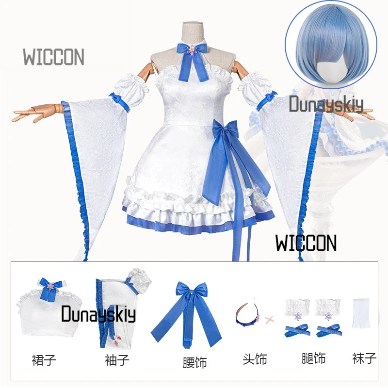 Re Rem คอสเพลย์ชุด - คริสตัลสีฟ้าชุดแม่บ้านวิกผมอะนิเมะ Lolita สไตล์เครื่องแต่งกายสําหรับฤดูร้อน/ฮาโลวีน/Convention ZER0