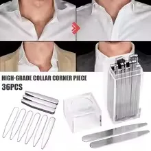 24Pcs Stainless Steel Collar Stays in Clear Plastic Box For Mens Dress Shirt 50x12mm