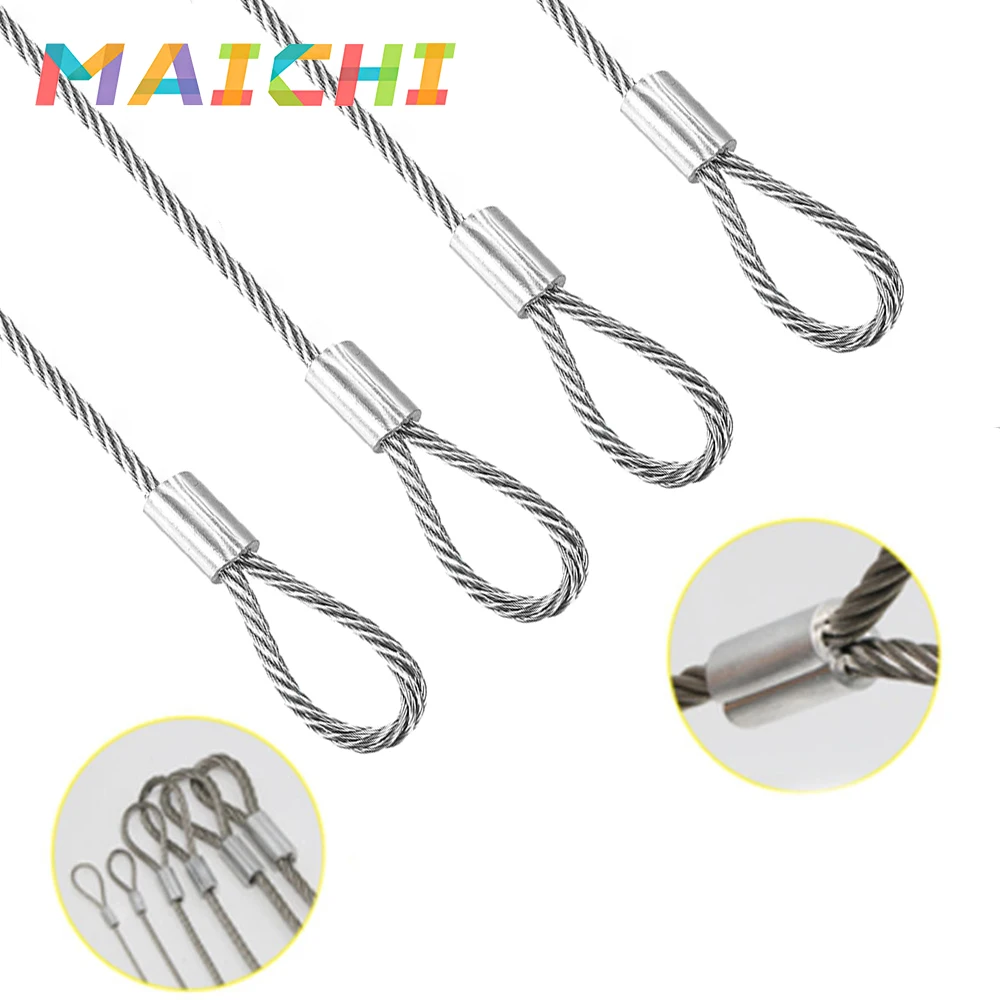 304 Stainless Steel Wire Rope With Double Rings for Stage Lighting, Luggage Lock, Pendant Light Safety Rope