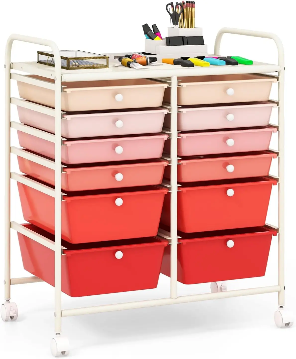 Craft Organizers and Storage Cart - Rolling Cart with 12 Drawers, Wheels, Mobile Rolling Utility Cart for School, Office,