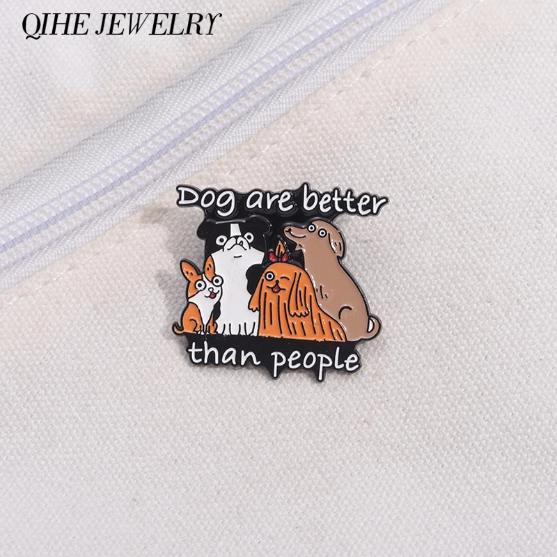 Эмалированные булавки для собак лучше, чем люди, Юмористическая цитата на заказ, значок на лацкан сумки, ювелирные аксессуары, подарки для друзей Эмалированные булавки для собак лучше, чем люди, Юмористическая цитата на заказ, значок на лацкан сумки, ювелирные аксессуары, подарки для друзей