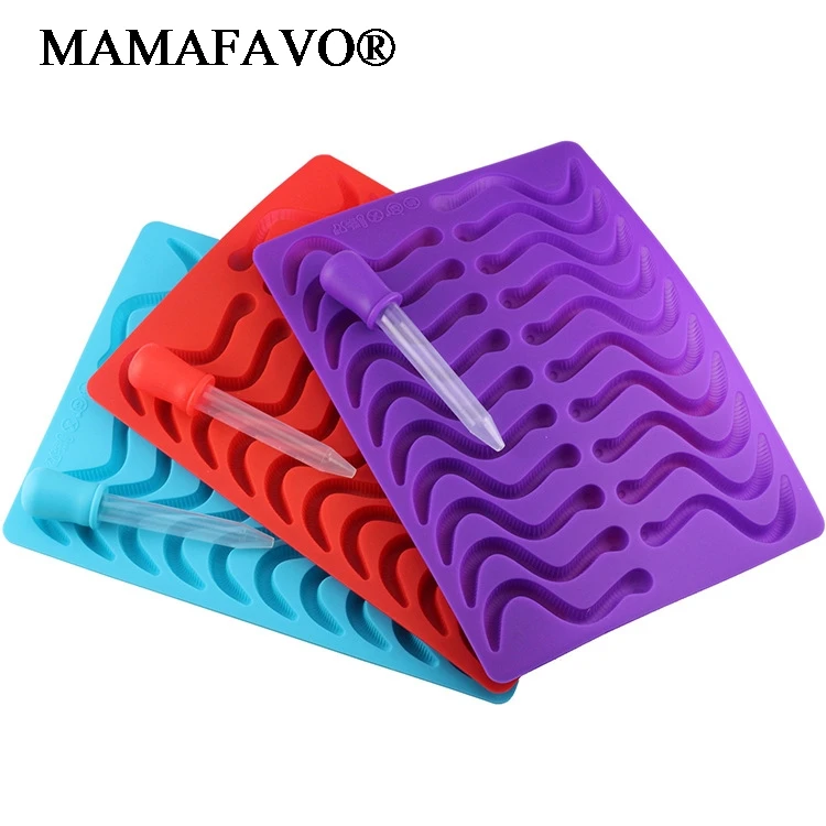 20 Cavity Silicone Gummy Snake Worms Chocolate Mold Sugar Candy Jelly Molds Ice Tube Cake Decorating Tools Random color K572