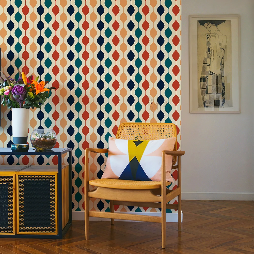 Wave Striped Wallpaper Self-Adhesive Color Retro Waterproof PVC Wallpapers Sticker Thick Cabinet Sticker For Home Decoration