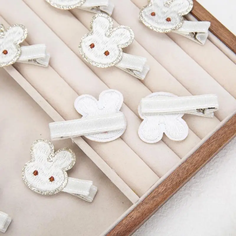 

P31C Embroidered Rabbit Hair Clips for Kids and Adults, 1 Pair Girls Hair Accessories Decorative Hairpin Lovely Headdress