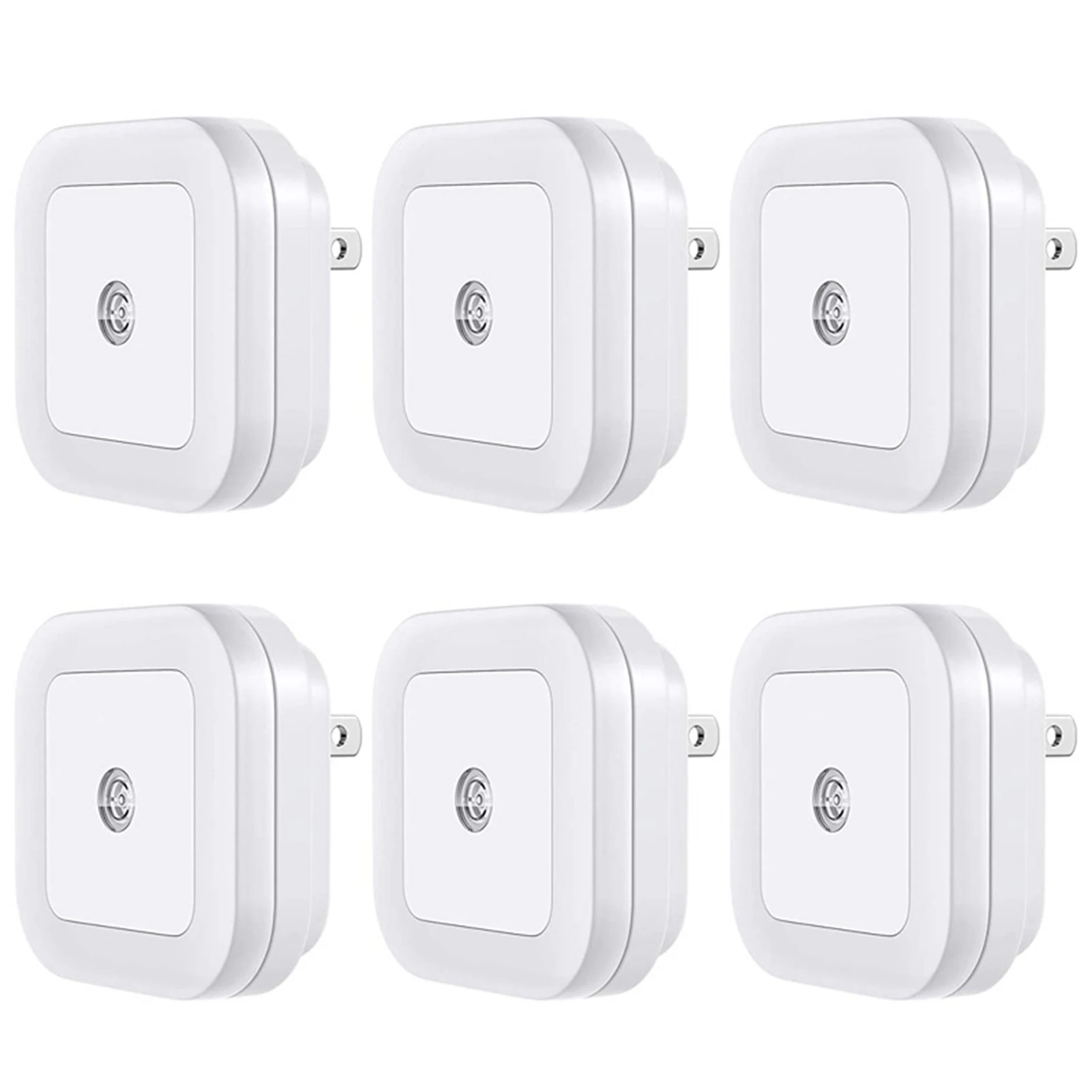 

6Pcs Square Night Lights LED Soft White Color Light Control Night Lamp For Bedroom Corridor US Plug 110V‑220V