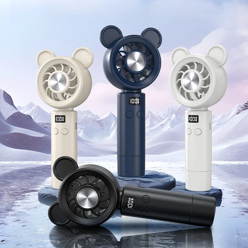 

Новый интеллектуальный портативный вентилятор с цифровым дисплеем в виде мультяшного медведя, 100 уровней мощности, USB-зарядка, турбо-вентилятор.