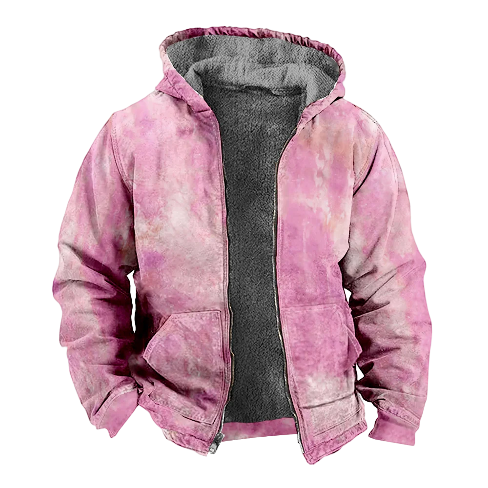 Men's Winter Jackets Coats,Tie Dye pink  Pattern Cotton Clothes Overcoat Padded Sports Daily