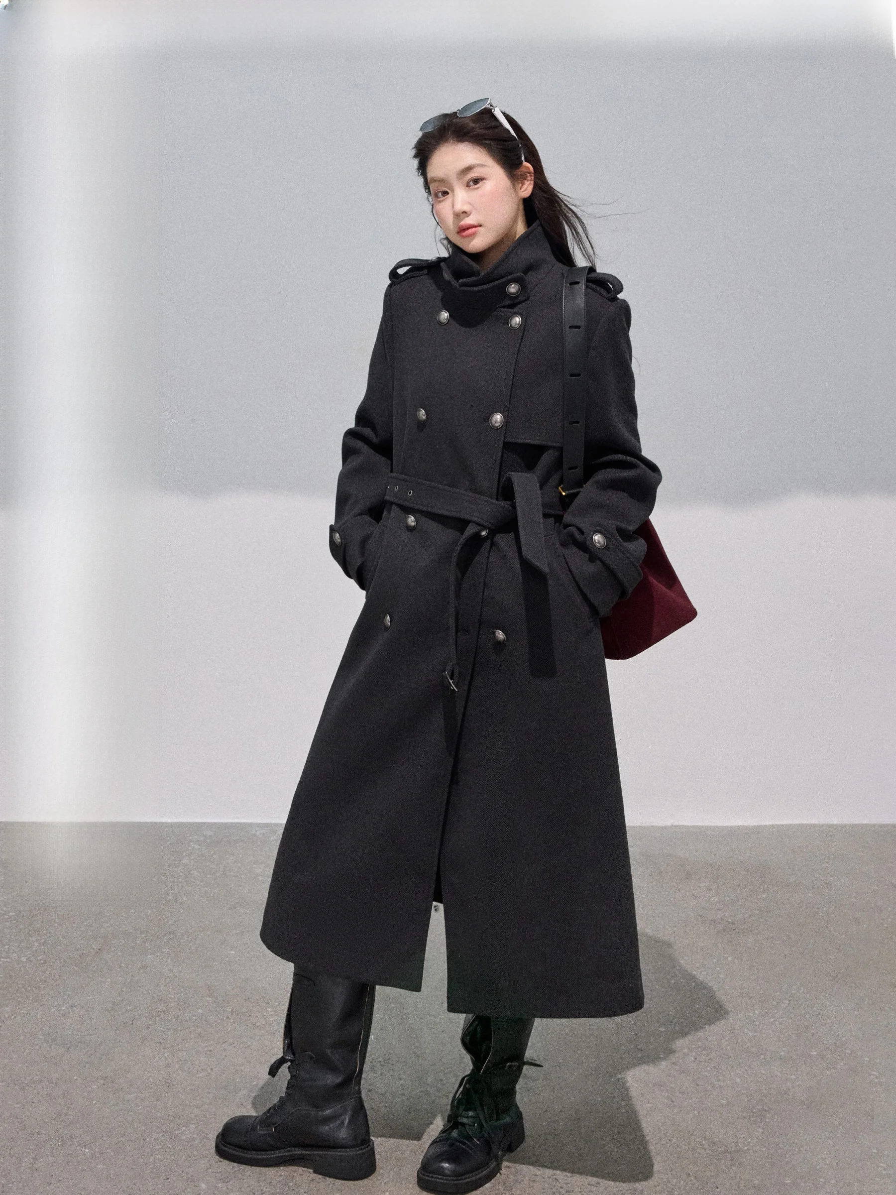 

Длинное пальто Jululook Studio Knight Princ больших размеров с воротником-стойкой, на двойной пуговице, с поясом, утепленное, осенне-зимняя верхняя одежда