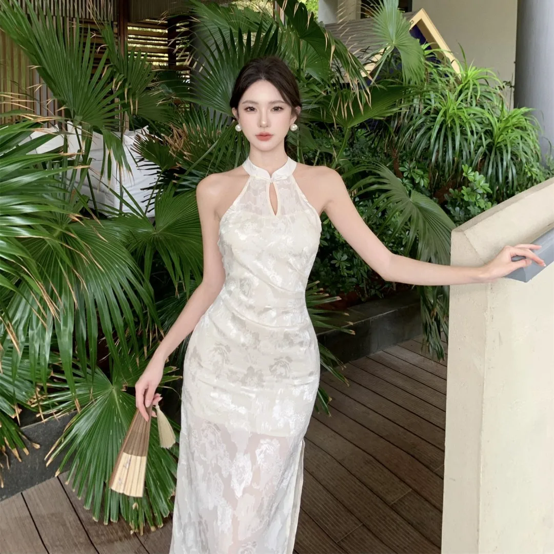 Nouveau chinois Sle minceur broderie florale Svel Ne suspendu évider Dr jupe mi-longue trajet été